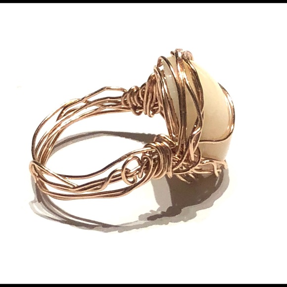 Hand Sculpted Angel Skin Coral Cabochon Ring - Picture 5 of 5